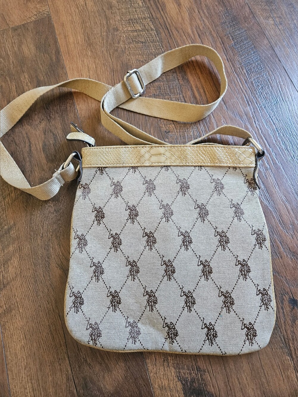 U.S. Polo Assn. Beige and Brown Monogram Crossbody Bag - Picture 6 of 10